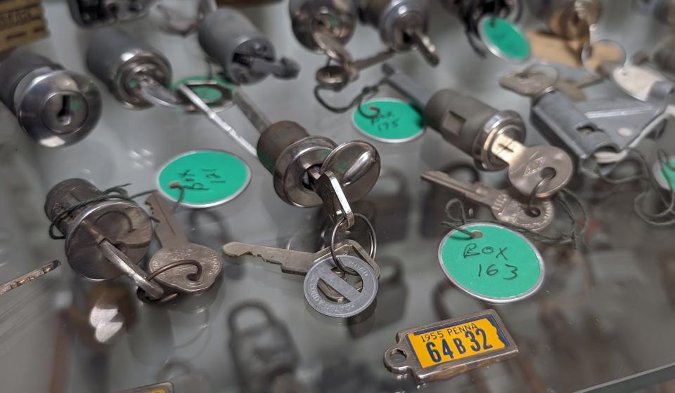 Klepper's Security Source has a display of antique locks at the rear of the store.