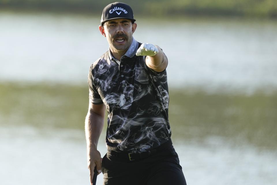 Erik van Rooyen, of South Africa, studies his putt at the 10th green during the second round of the Mexico Open golf tournament in Puerto Vallarta, Mexico, Friday, Feb. 23, 2024. (AP Photo/Fernando Llano)