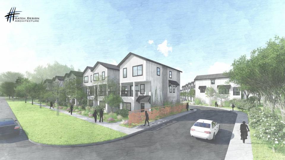 A rendering of the proposed State Street Townhomes, as viewed from West State Street in Garden City. The project would include duplexes and townhouses.