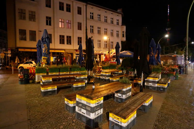 A closed restaurant is pictured during the late-night curfew due to restrictions against the spread of the coronavirus disease (COVID-19) in Berlin