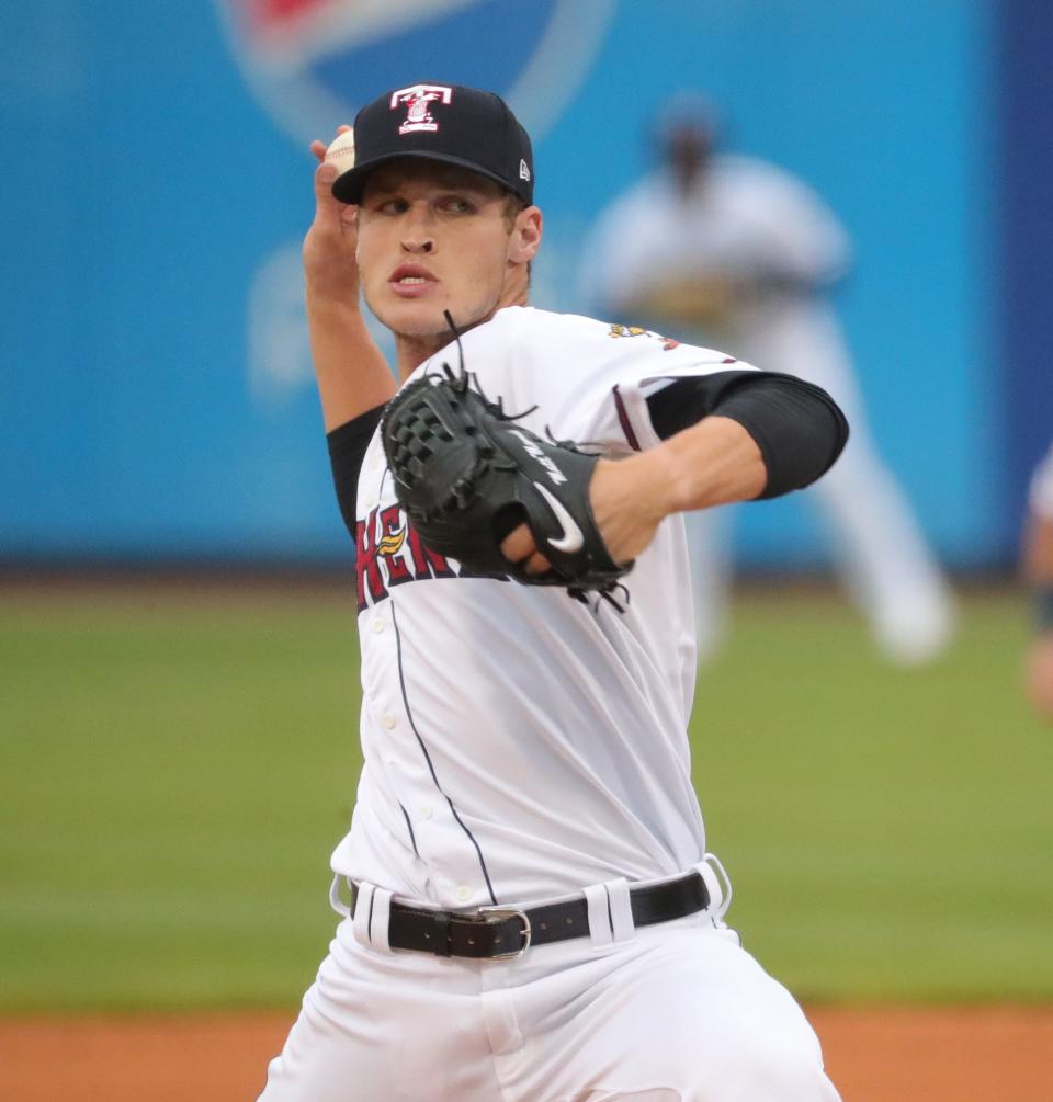 Toledo Mud Hens pitcher Matt Manning pitches Tuesday May, 4, 2021, against the Nashville Sounds in Toledo, Ohio.