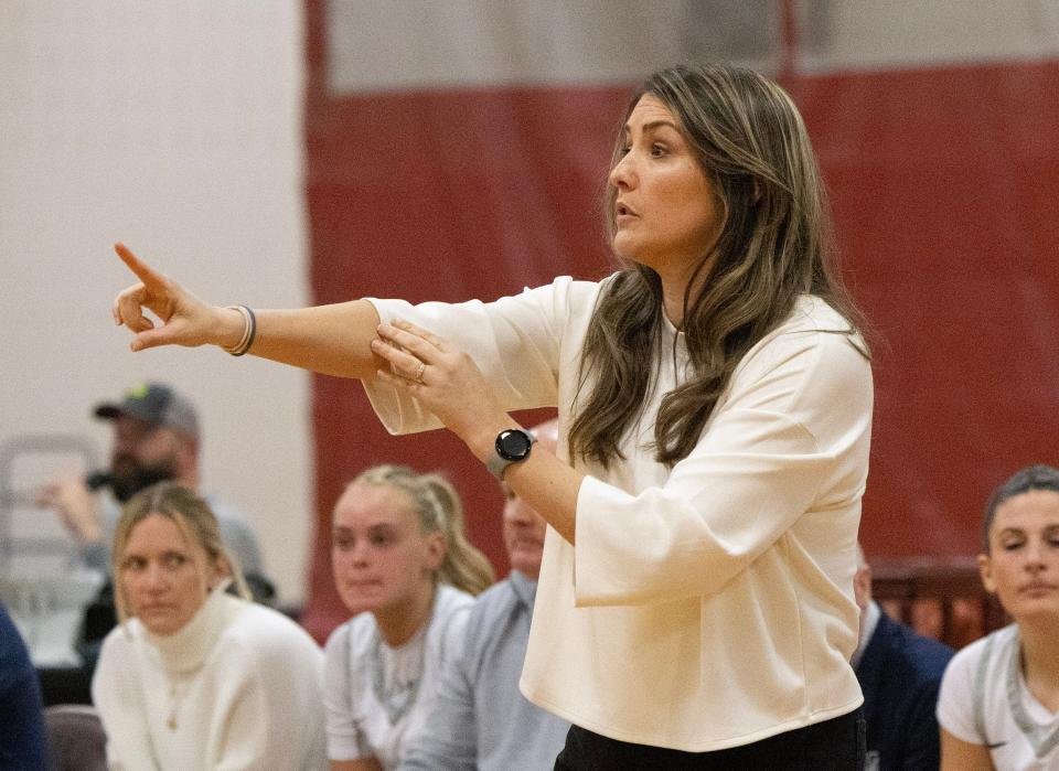 Squad Coach Lisa Kukoda. Red Bank Catholic vs Manasquan in SCT Girls Basketball Semifinal on February 15, 2024 in Red Bank. NJ.