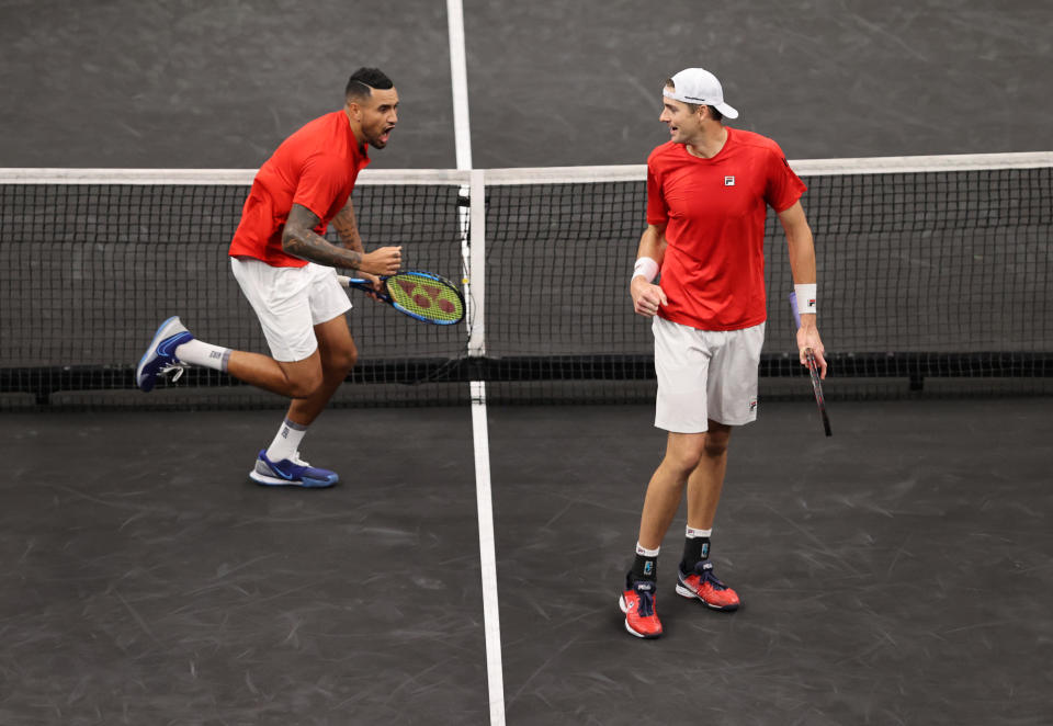 Nick Kyrgios, pictured here in action with John Isner at the Laver Cup in 2021.