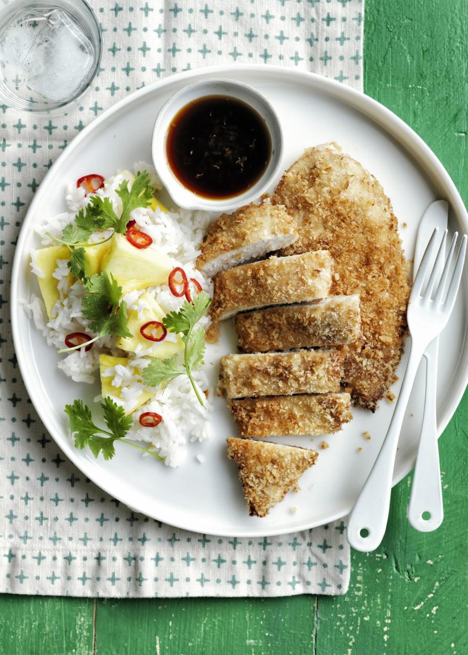 Baked Chicken Cutlets with Pineapple Rice