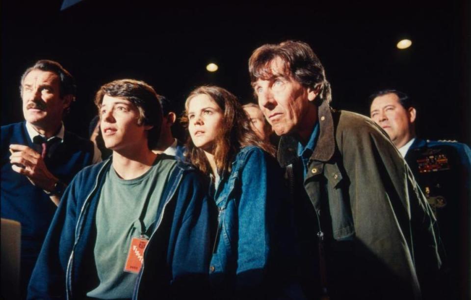 Dabney Coleman, Matthew Broderick, Ally Sheedy, John Wood and Barry Corbin, from left, in WarGames.