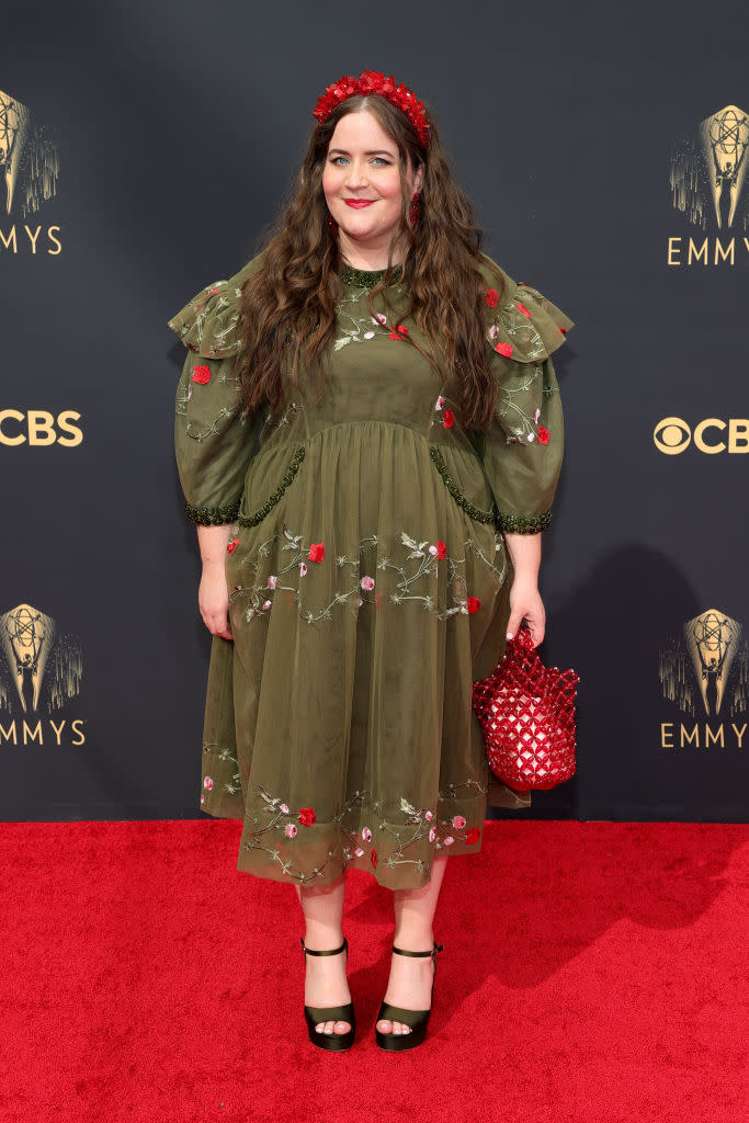 <p>"Saturday Night Live" and "Shrill" star Aidy Bryant opted for a custom Simone Rocha look complete with floral headband. <em>(Image via Getty Images)</em></p> 