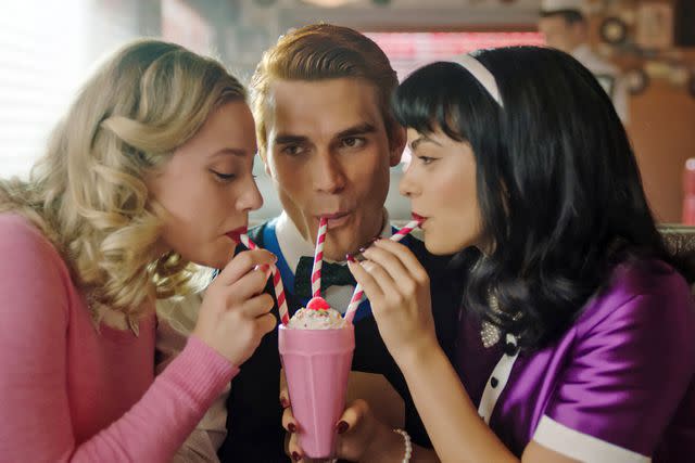 <p>The CW Network / Courtesy Everett Collection</p> Lili Reinhart, KJ Apa, Camila Mendes in season 6 of 'Riverdale'