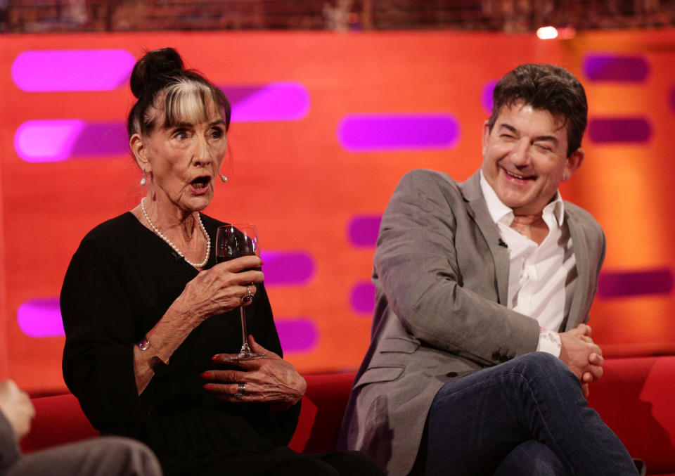 Guests June Brown and John Altman during filming of a special episode of the Graham Norton Show to celebrate 30 years of EastEnders, at the London Studios, south London, which will be aired on Monday 16th February.