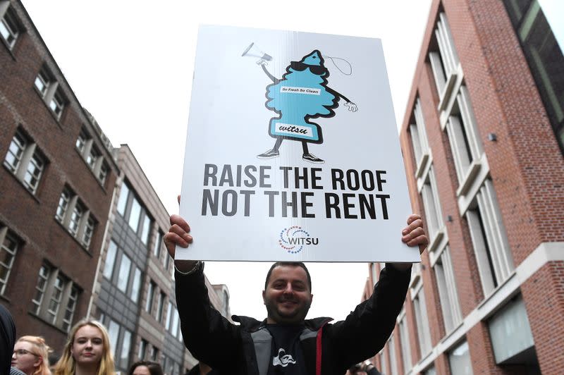 FILE PHOTO: People protest Ireland's housing crisis in a 'Raise the Roof' rally outside government buildings in Dublin