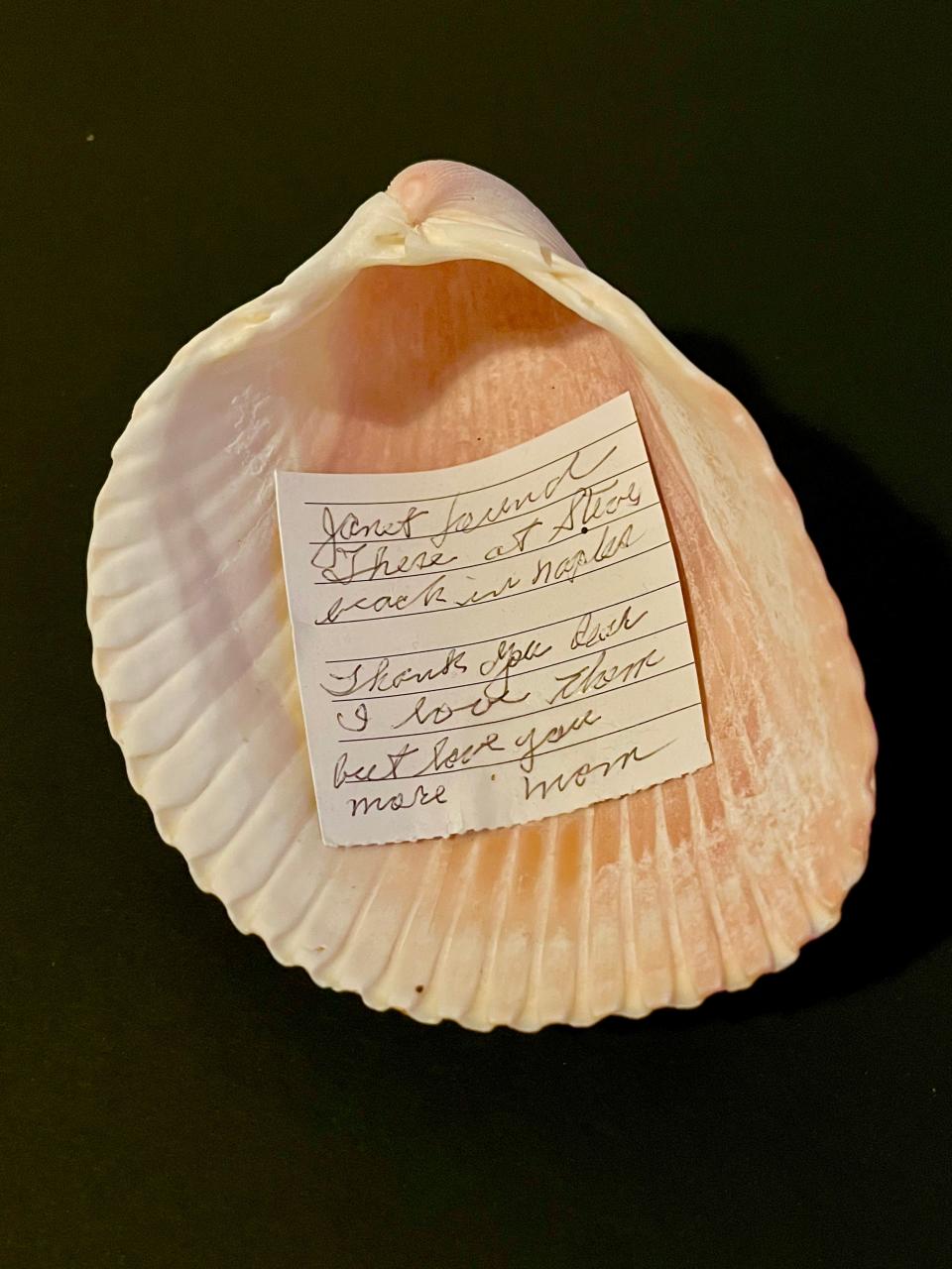 A note the author's mother left for her in a seashell.