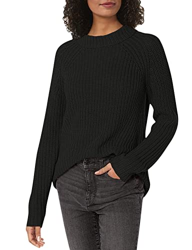 Goodthreads Women's Relaxed-Fit Cotton Shaker Stitch Mock Neck Sweater, Black, Medium
