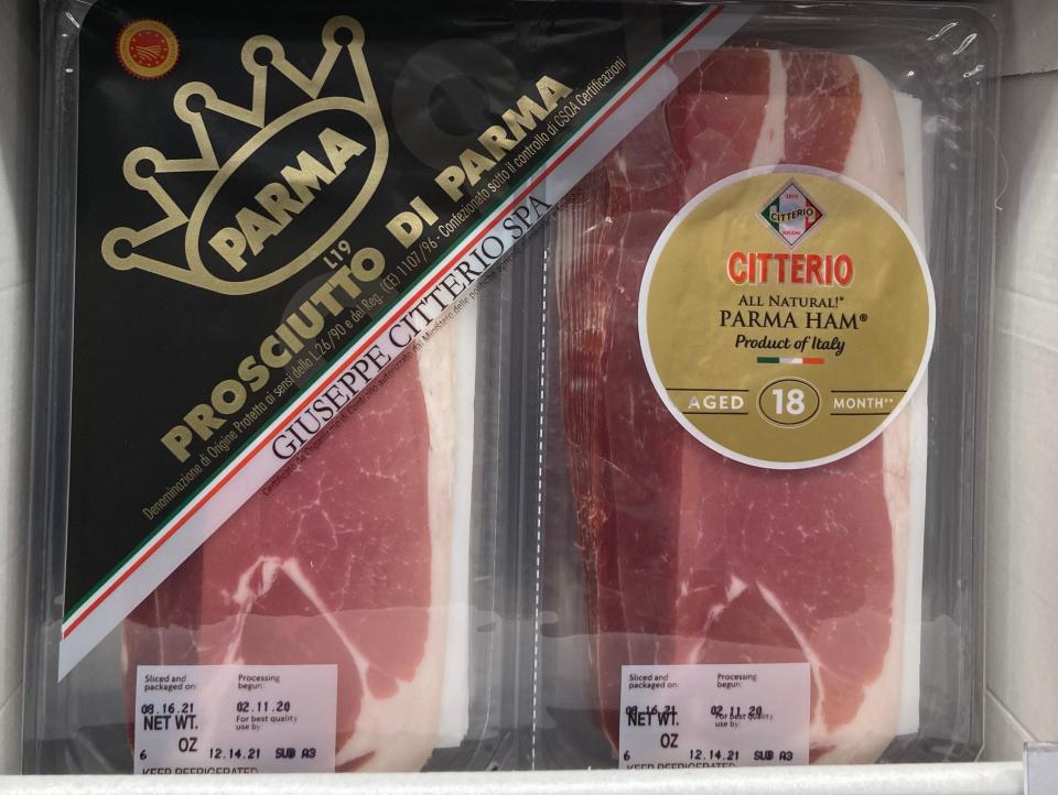 black and clear pack of prosciutto at Costco