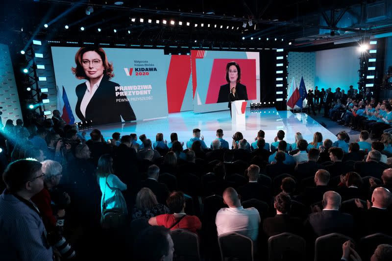 Presidential candidate Malgorzata Kidawa-Blonska attends a convention to inaugurate her election campaign in Warsaw