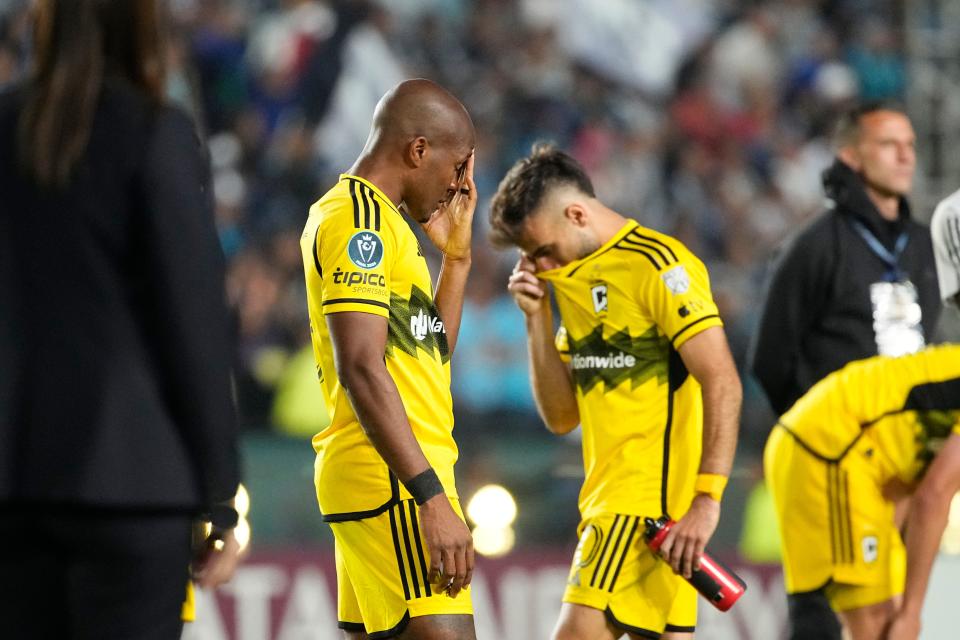 Jun 1, 2024; Pachuca, Hidalgo, Mexico; Columbus Crew midfielder Darlington Nagbe (6) reacts after the match against CF Pachuca in the 2024 CONCACAF Champions Cup Championship at Estadio Hidalgo. Mandatory Credit: Adam Cairns-USA TODAY Sports