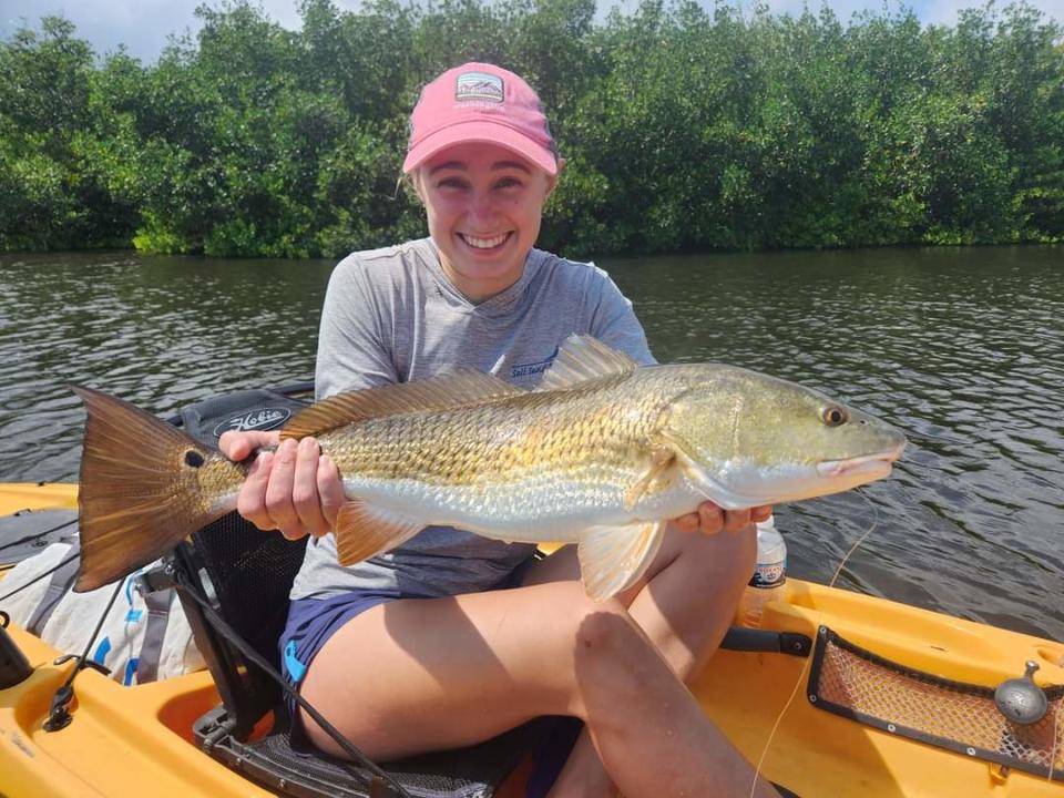 Redfish like this one caught in the Thousand Islands have been biting for lagoon kayak anglers and customers of Local Lines Guide Service with Capt. Alex Gorichky.