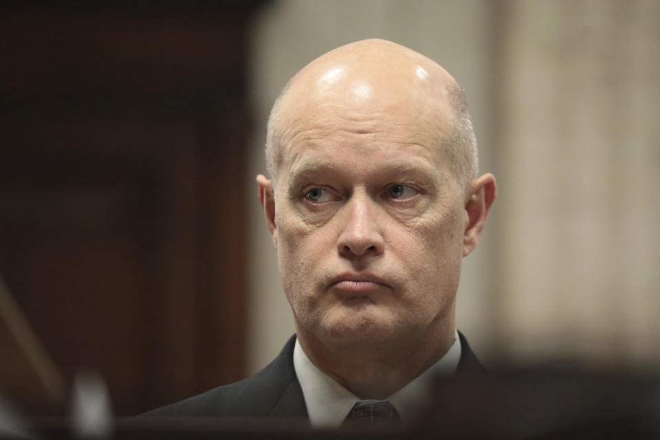 Special prosecutor Joe McMahon stands before the judge's bench during the first degree murder trial of Chicago police Officer Jason Van Dyke for the shooting death of Laquan McDonald, at the Leighton Criminal Court Building, Thursday, Sept. 27, 2018 in Chicago. (Antonio Perez/ Chicago Tribune via AP, Pool)