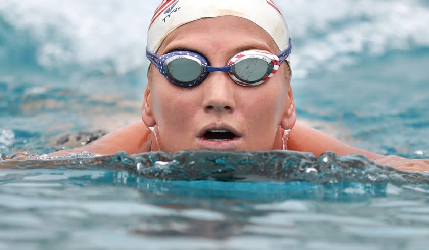 LOS ALAMITOS-CA-AUGUST 5, 2020: U.S. Women's water polo team member Kaleigh Gilchrist practices at Joint Forces Training Base in Los Alamitos on Wednesday, August 5, 2020. (Christina House / Los Angeles Times)