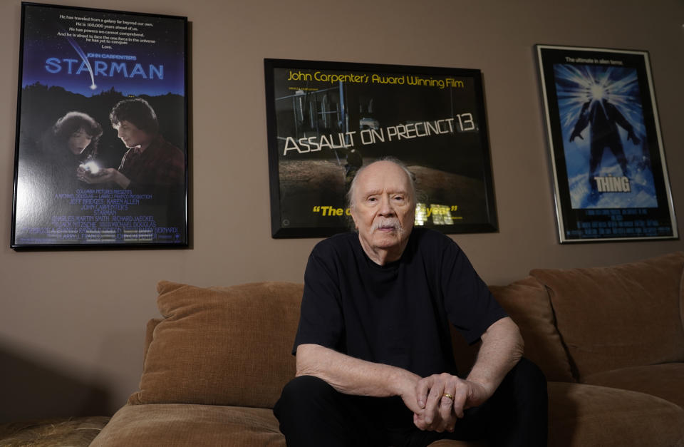 Director John Carpenter poses for a portrait at his office, Tuesday, Oct. 3, 2023, in Los Angeles. (AP Photo/Chris Pizzello)