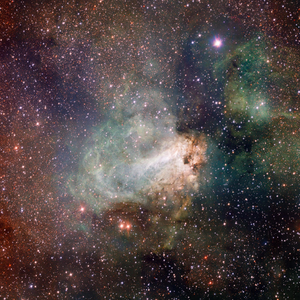 This image of the star-forming region Messier 17 was taken by the new VLT Survey Telescope (VST), a state-of-the-art telescope designed to capture high resolution images of the universe. The VST is 2.6 meters wide and contains a 268 megapixel camera! (Photo courtesy European Southern Observatory)