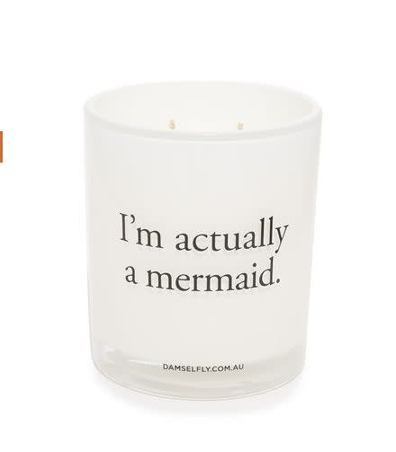 I'm Actually A Mermaid Candle, $59, <a href="https://www.shopbop.com/actually-mermaid-candle-damselfly/vp/v=1/1543708635.htm?fm=search-viewall-shopbysize&amp;os=false" target="_blank">ShopBop</a>