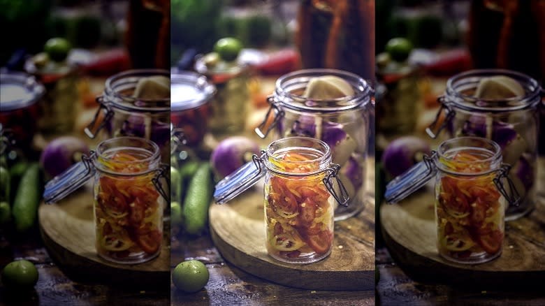 Jar of sliced pickled peppers