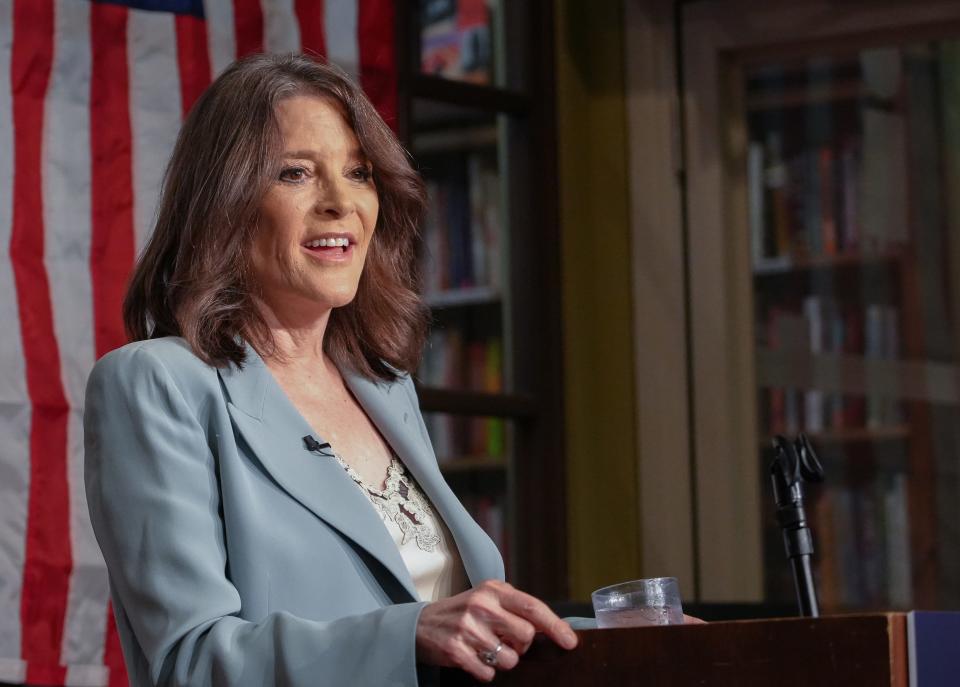 Marianne Williamson holds a fundraiser and meet and greet with supporters at Busboys and Poets on May 11, 2023. Williamson ran for the 2020 Democratic nomination and plans to run again for President in 2024.