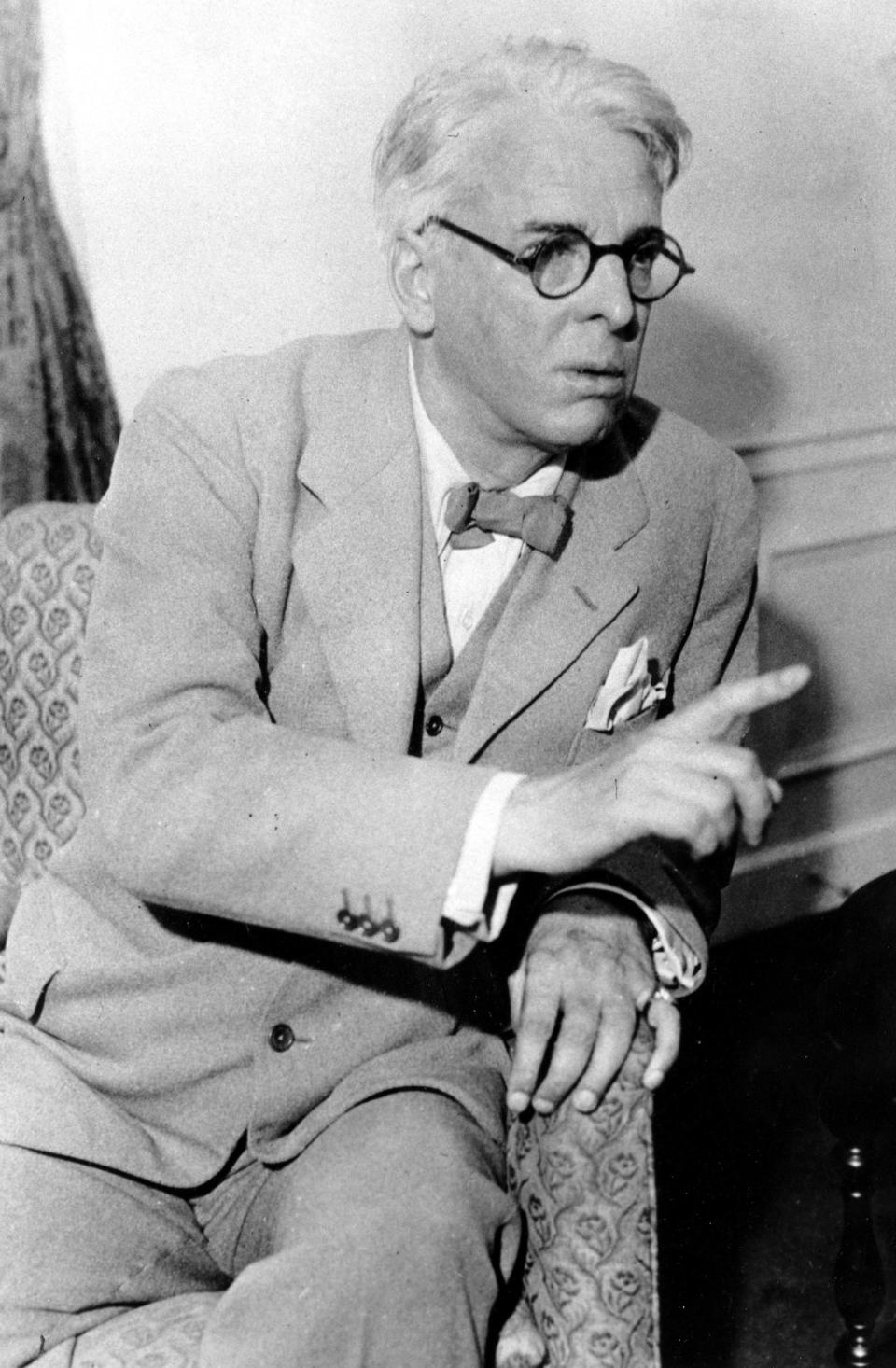 FILE - Irish poet and statesman William Butler Yeats speaks to a reporter in a hotel in New York, Oct. 27, 1932. Evan Osnos, whose biography “Joe Biden” came out in 2020, says that President Joe Biden began memorizing Yeats as a teenager working to overcome his stutter. He would stand in front of a mirror and speak lines from Yeats and Ralph Waldo Emerson, straining to avoid the contortion of his face muscles. (AP Photo, File)