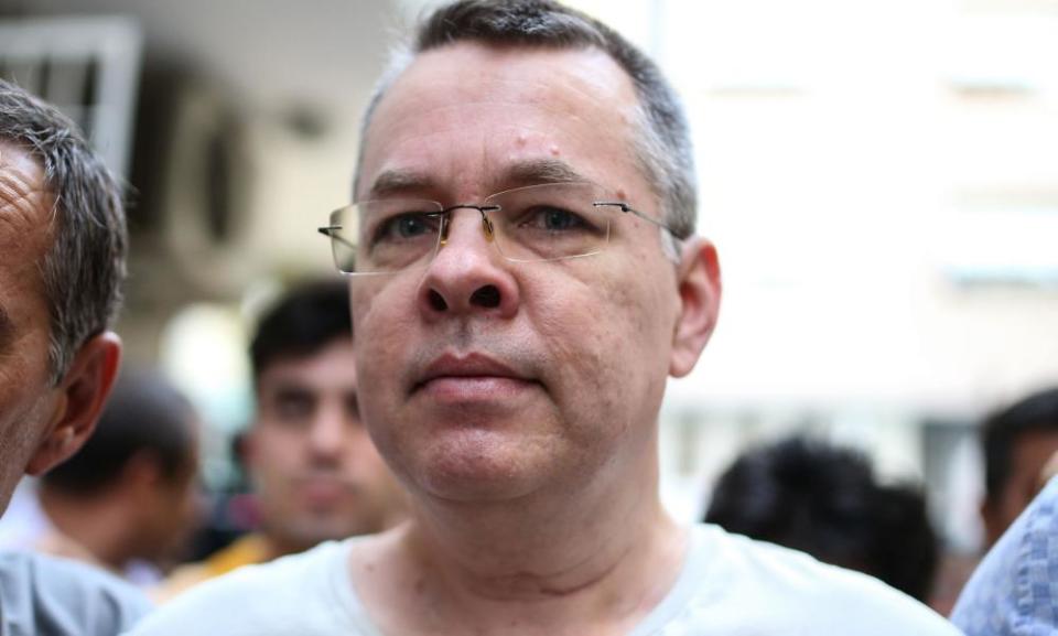 Andrew Brunson is escorted by Turkish officers on 25 July in Izmir, Turkey.