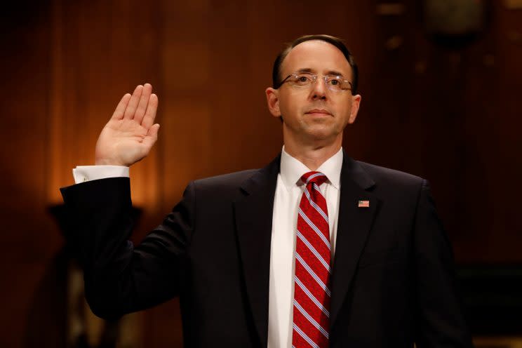 Rod Rosenstein, nominee to be Deputy Attorney General, testifies before the Senate Judiciary Committee on Capitol Hill. (Photo: Aaron P. Bernstein/Reuters)