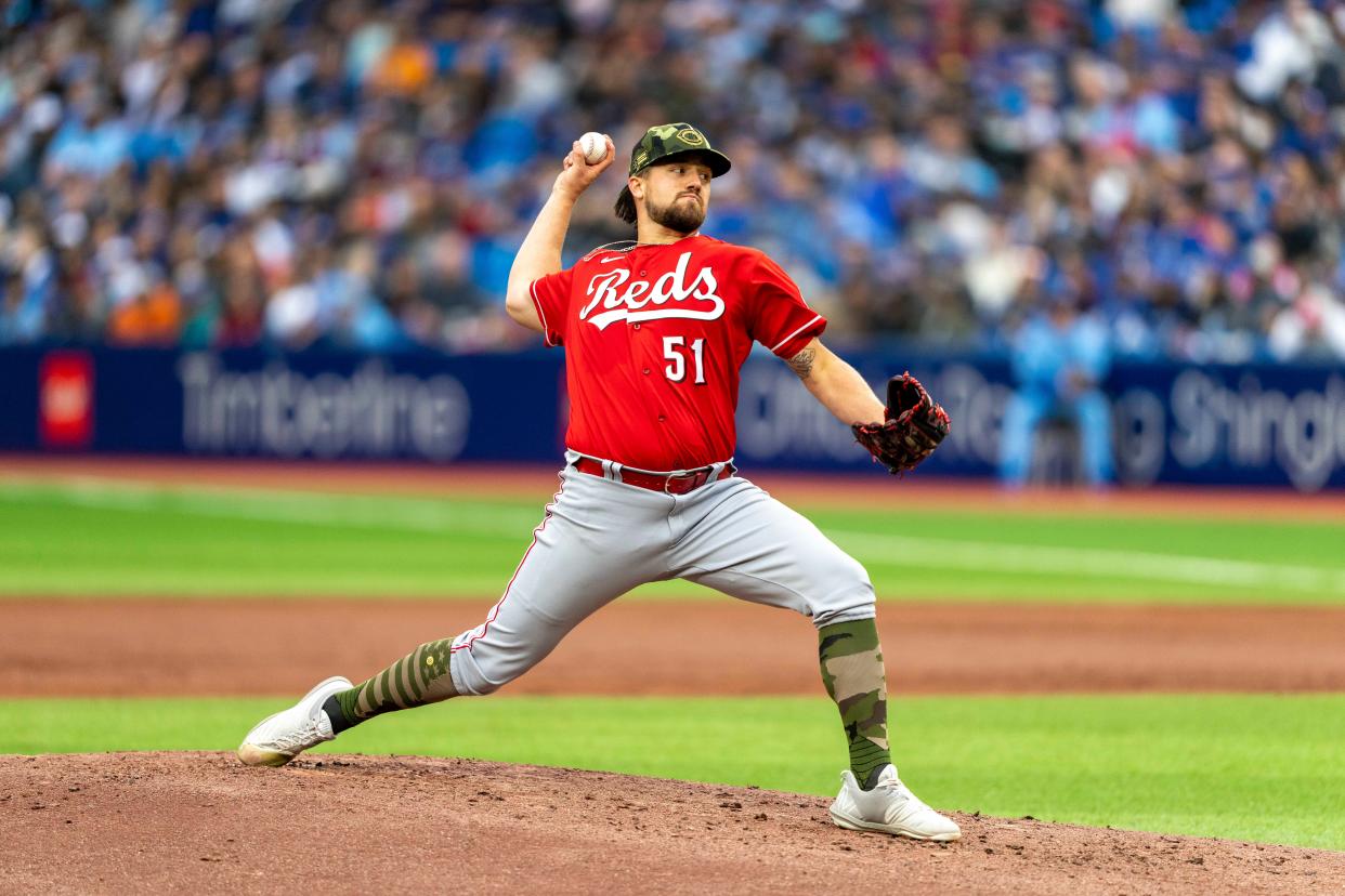 Cincinnati Reds starting pitcher Graham Ashcraft (51) makes his MLB debut against the Toronto Blue Jays at Rogers Centre on May 22.