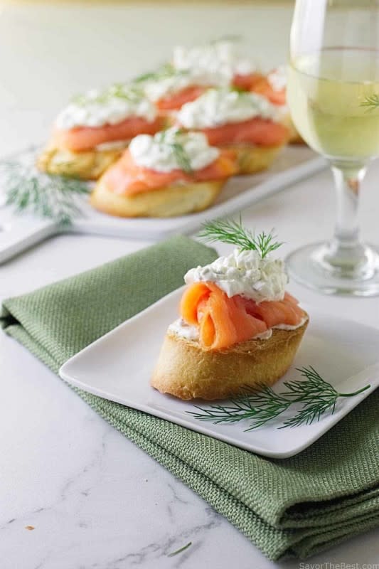 <p>Savor the Best</p><p>You will love these crunchy appetizers made with creamy mascarpone cheese, capers and dill.</p><p><strong>Get the recipe: </strong><a href="https://savorthebest.com/mascarpone-and-smoked-salmon-bruschetta/" rel="nofollow noopener" target="_blank" data-ylk="slk:Mascarpone & Smoked Salmon Bruschetta;elm:context_link;itc:0;sec:content-canvas" class="link rapid-noclick-resp"><strong>Mascarpone & Smoked Salmon Bruschetta</strong></a></p>
