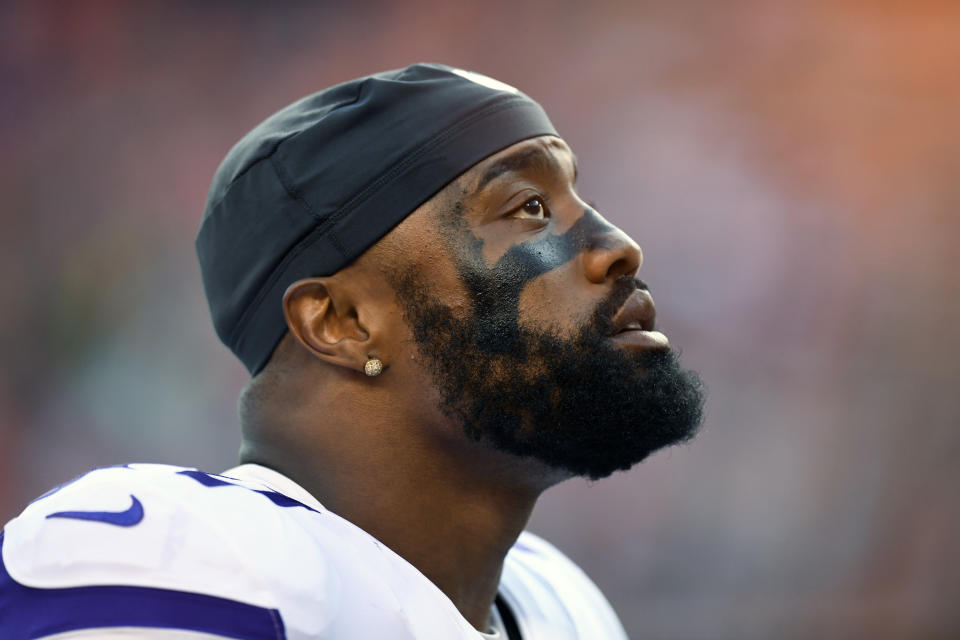 FILE - In this Saturday, Aug. 11, 2018, file photo, Minnesota Vikings defensive end Everson Griffen watches during the first half of an NFL football game against the Denver Broncos, in Denver. Griffen has been sidelined indefinitely by an undisclosed situation that has caused concern within the organization about his well-being. (AP Photo/Mark Reis, File)