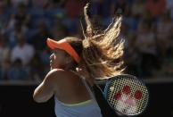 Tennis - Australian Open - Margaret Court Arena, Melbourne, Australia, January 22, 2018. Naomi Osaka of Japan in action against Simona Halep of Romania. REUTERS/Issei Kato