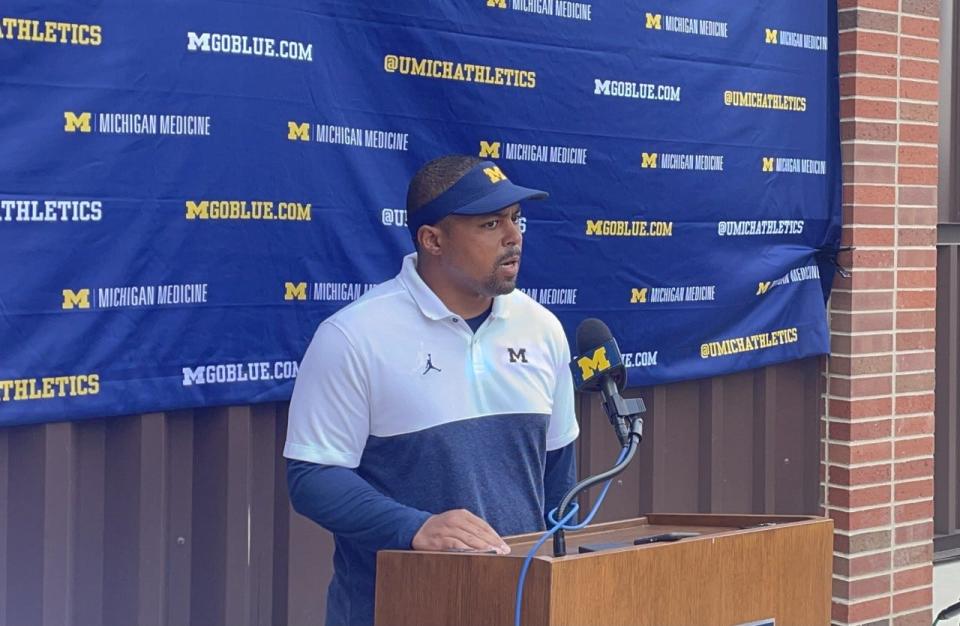 New Michigan football running backs coach Mike Hart speaks to reporters Aug. 19, 2021 for the first time since taking the job.