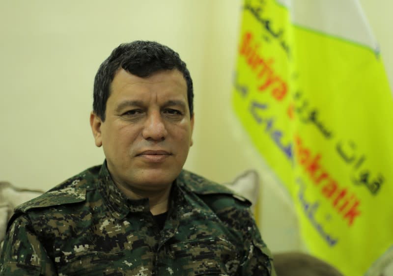 Mazloum Kobani, SDF commander in chief is pictured during an interview with Reuters in Ain Issa