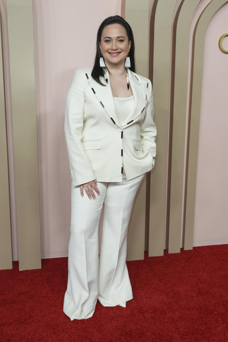 Lily Gladstone arrives at the 96th Academy Awards Oscar nominees luncheon on Monday, Feb. 12, 2024, at the Beverly Hilton Hotel in Beverly Hills, Calif. (Photo by Jordan Strauss/Invision/AP)