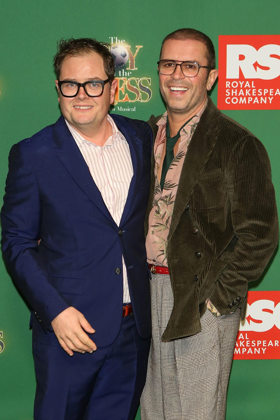 STRATFORD-UPON-AVON, ENGLAND - NOVEMBER 28: (L-R) Alan Carr and Paul Drayton attend the press night performance of "The Boy In The Dress" at Royal Shakespeare Theatre on November 28, 2019 in Stratford-upon-Avon, England. (Photo by David M. Benett/Dave Benett/Getty Images)