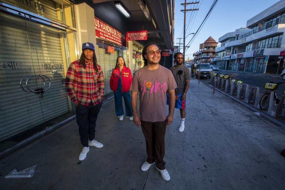 Christian Gray, left, Debbie Gonzales, Daniel Buezo and Weleh Dennis of the L.A. streetwear label Kids of Immigrants.