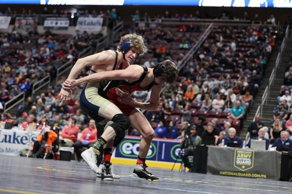 Bald Eagle Area’s Lucas Fye seen here in a March 2023 photo is tied with State College’s Nick Pavlechko (not pictured) for the county lead with five pins.