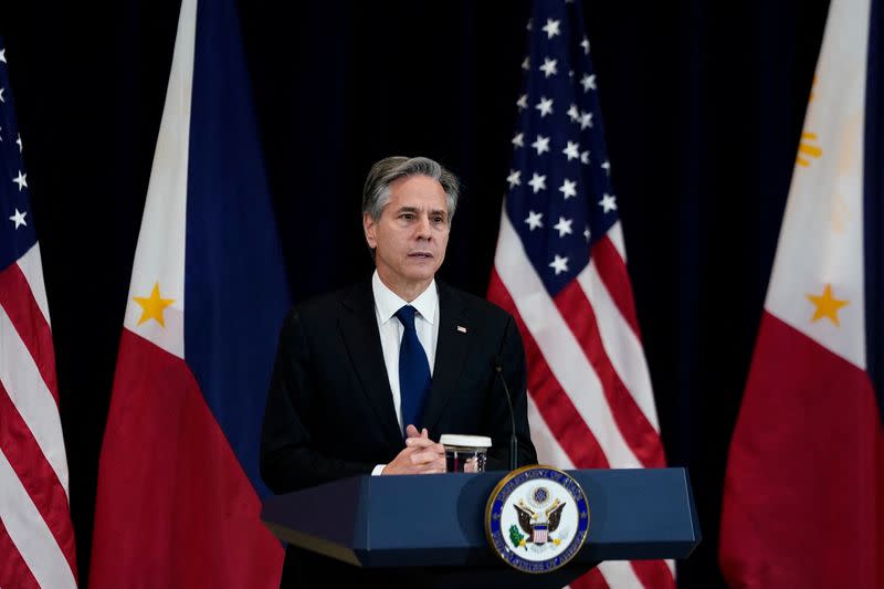 FILE PHOTO: U.S. Secretary of State Antony Blinken, U.S. Defense Secretary Lloyd Austin, Philippine Secretary of Foreign Affairs Enrique Manalo, and Philippine Defense Chief Carlito Galvez Jr., in Washington