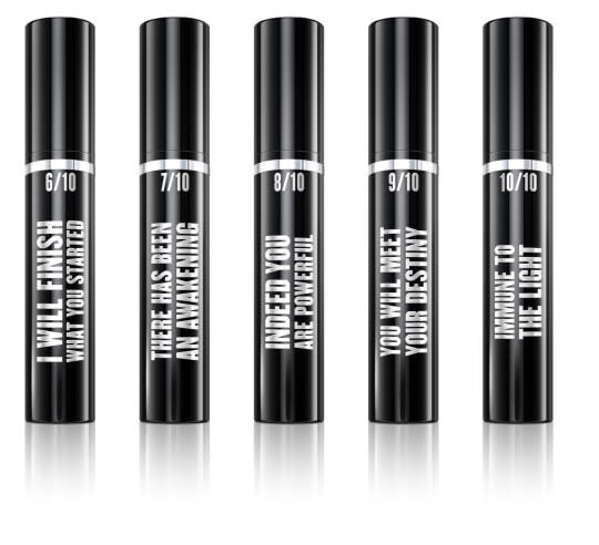 <p>These regular mascara formulas from CoverGirl are printed with these quotes: “I Will Finish What You Started,” “There Has Been An Awakening,” “Indeed You Are Powerful,” “You Will Meet Your Destiny,” and “Immune To The Light.” Pricing is $6 to $7.</p>