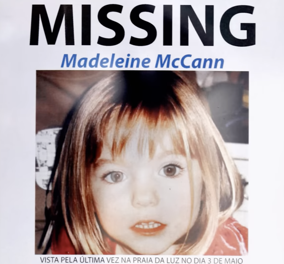 A missing person flyer for Madeleine McCann