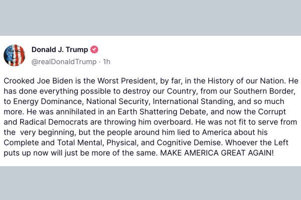 mensaje de donald trump sobre la renuncia de biden a la candidatura a la presidencia