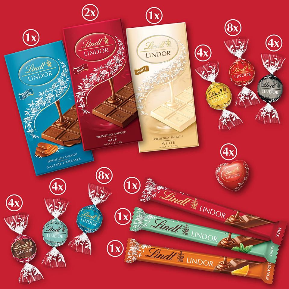 There's a total of 43 pieces of chocolate included in the hamper. (Lindt / Amazon)