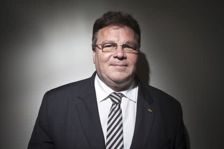 Lithuanian Foreign Minister Linas Linkevicius poses for a portrait at United Nations Headquarters in the Manhattan borough New York May 28, 2015. Linkevicius confirmed on Thursday reports that Russia has been massing troops and weaponry near the border of Ukraine and urged pressure on Moscow until it stops supporting Ukrainian rebels. REUTERS/Carlo Allegri