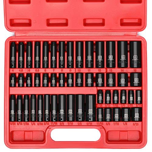 MIXPOWER 50 Pieces 1/4" Dr. Impact Socket Set, CR-V, 6 Point, SAE/Metric, 5/32 Inch - 9/16 Inch…