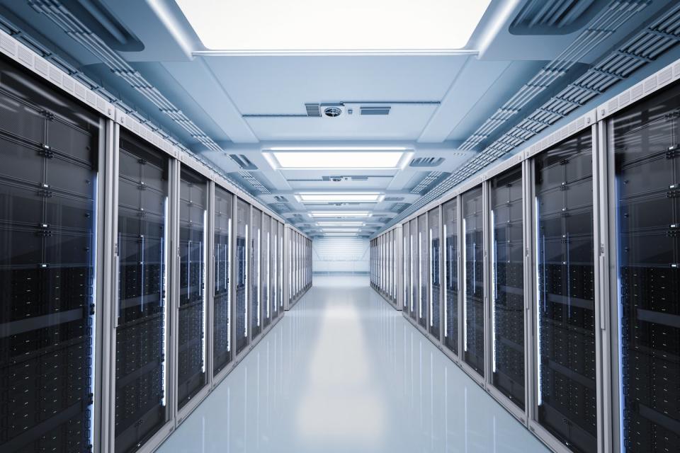 A data center room, filled with artificial intelligence servers.