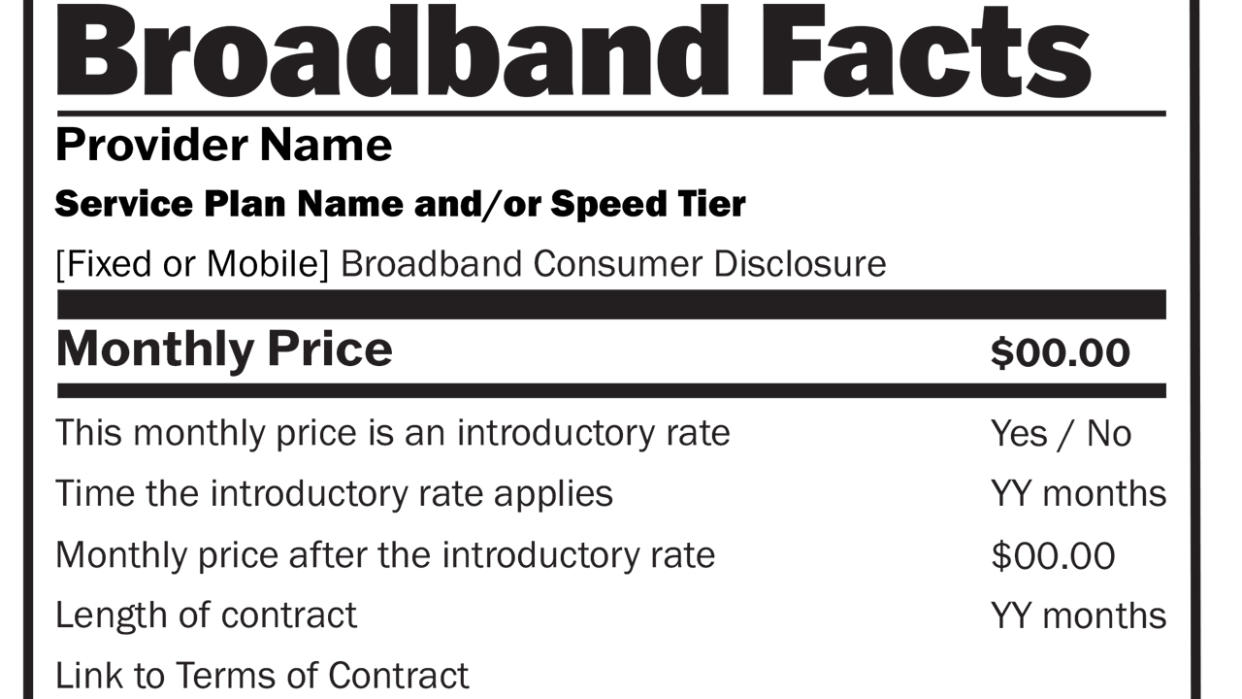 FCC Broadband Nutrition Label