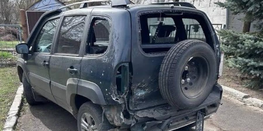 Olga Baranovska's car after a drone strike on April 5