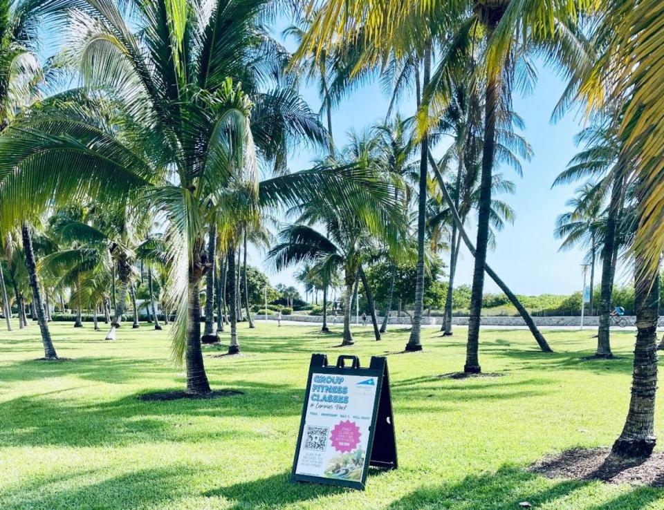 Clase de acondicionamiento físico de salud gratis en Lummus Park, Miami Beach.